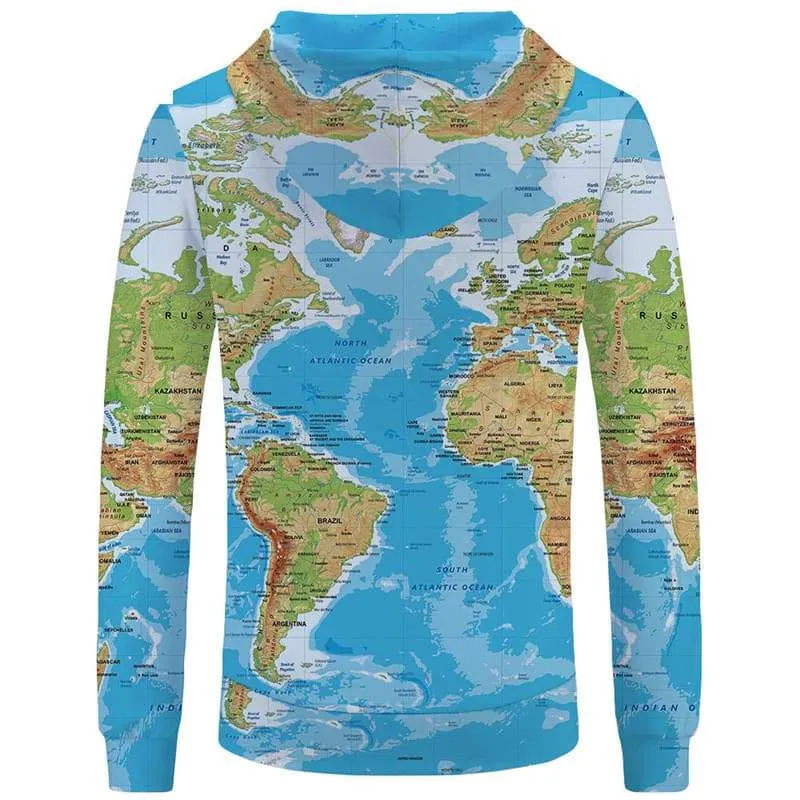 World Map Hoodie Men Earth Hoody Anime Funny Hoodie Print Blue 3d Printed Unisex Funny Men women Autumn Pocket Sexy