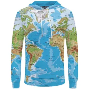 World Map Hoodie Men Earth Hoody Anime Funny Hoodie Print Blue 3d Printed Unisex Funny Men women Autumn Pocket Sexy